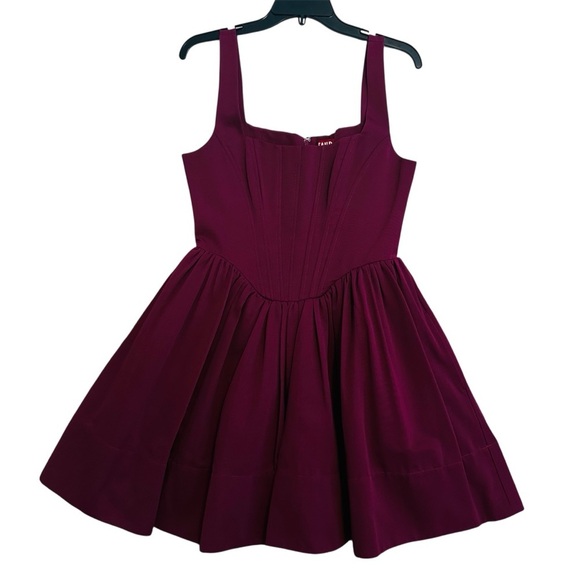 STAUD Landscape Corset Bodice Fit & Flare Mini Dress in Syrah Burgundy size 10 - Picture 6 of 16